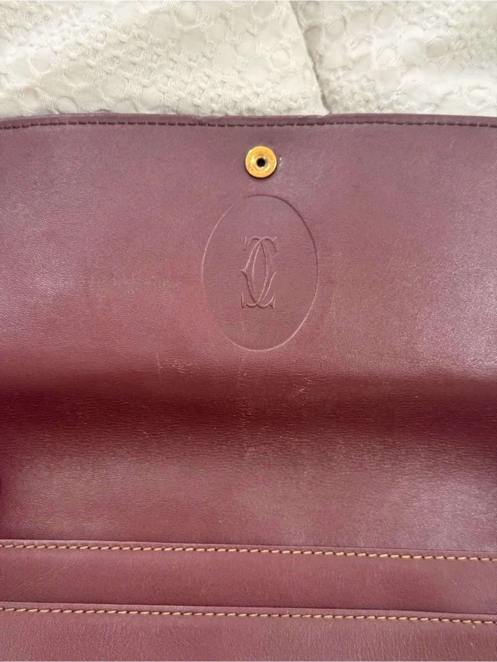 Vintage Cartier Must Line Shoulder Bag in Bordeaux leather, USED